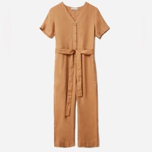 EVERLANE Linen Short-Sleeve Jumpsuit - Brown